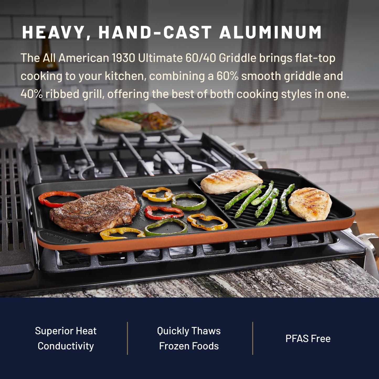 All American 1930 - Ultimate 60/40 Griddle with Ceramic Non-Stick Coating - Saffron Orange - Durable & PFAS Free - Indoor Griddle for Easy Prep, Cooking, & Cleaning - Made in the USA