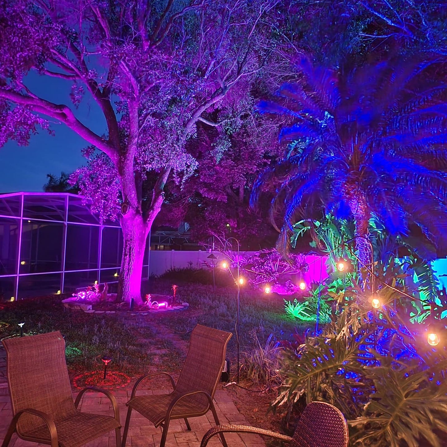 Neliwo LED Flood Light Outdoor 800W Equivalent Bluetooth Smart Color Changing RGB Spot Light DIY-Scene+RGB+2700K Warm White APP & Group Control & Timing IP66 Waterproof 4Pack