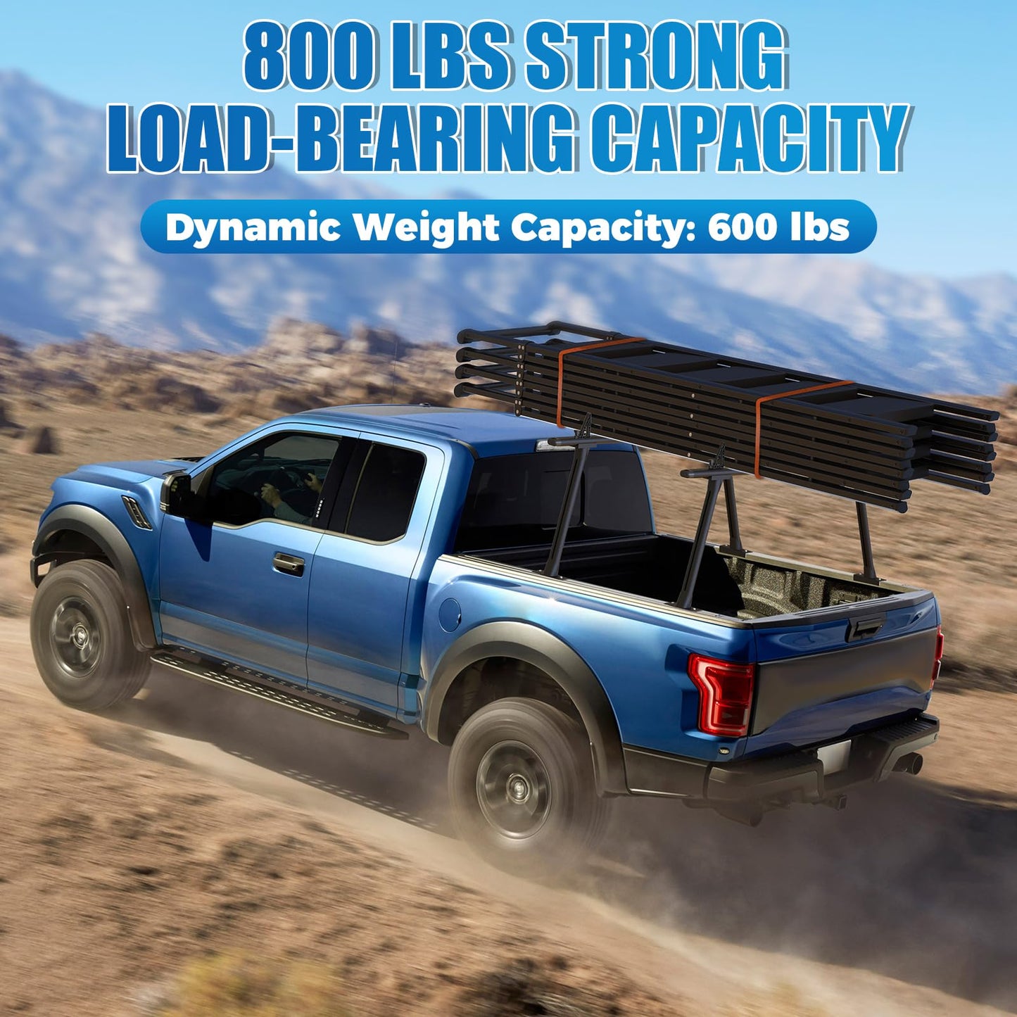 GORWARE Truck Ladder Rack, Aluminum Truck Rack 800lbs Capacity Adjustable Truck Bed Rack for Kayak, Surfboard, Tent, Ladder