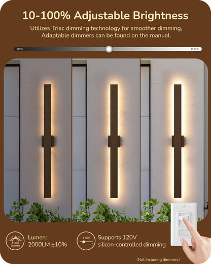 EDISHINE Outdoor Wall Lights 2 Pack, Dimmable Rectangular Sconce, 39.4 in, Iron, IP65 Waterproof, Oil Rubbed Bronze, Model BD050-XX
