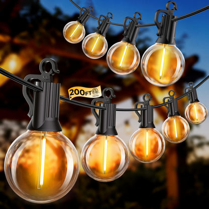 SmartDawn Outdoor String Lights, 200FT 100 LED Bulbs String Lights, IP65 Waterproof Connectable G40 Outside Patio Light for Backyard Porch Balcony Garden Decor Christmas Camping Gazebo