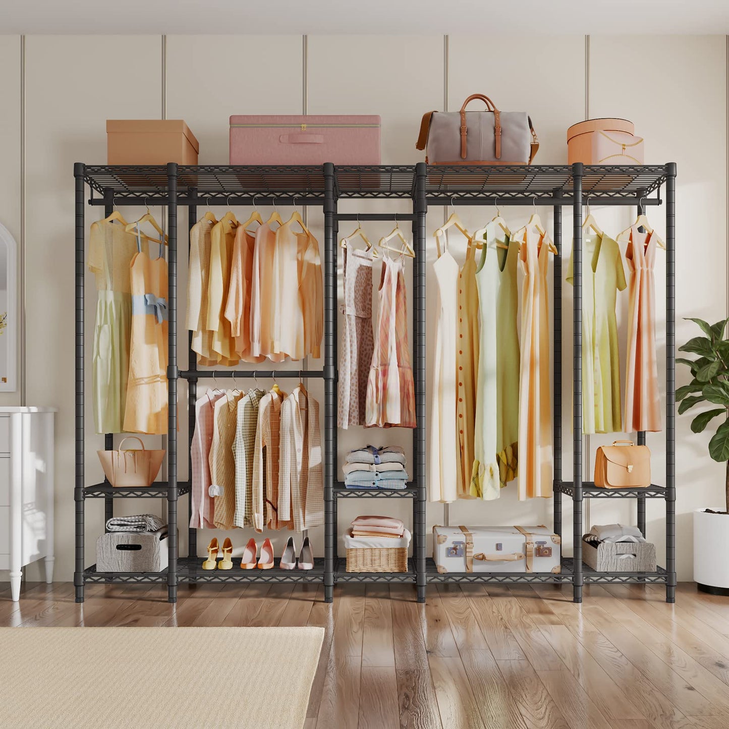 VIPEK V50 Heavy Duty Clothes Rack, Extra Large Freestanding Garment Rack with Adjustable Shelves, Open Closet Storage System for Bedroom, Reach-in/Walk-in Closet, 1300 lbs Capacity, Black