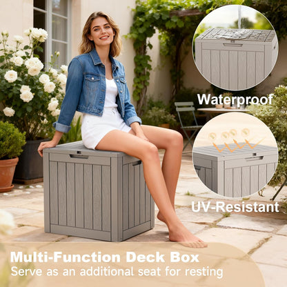 Skiennix 30 Gallon Outdoor Deck Box - Lockable Waterproof Storage for Garden Tools & Cushions | Grey