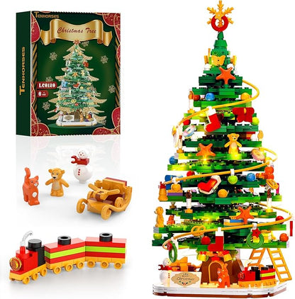 Christmas Tree with LED Light Building Blocks Compatible with Lego Christmas Ornaments Set for Tabletop Home Wreath Snowflake Xmas Decoration Stocking Stuffers Toy for Boys Girls Adults