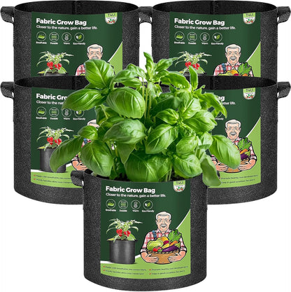 T4U 1 Gallon Grow Bags - Heavy Duty Nonwoven Fabric Pots with Handles | Perfect for Herbs & Plants (5 Pack)