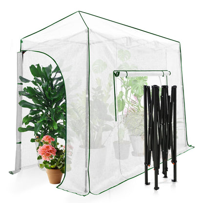 EAGLE PEAK 10x5 Portable Walk in Greenhouse, Pop Up Indoor Outdoor Greenhouse, Green House Kit with Zippered Roll-Up Doors and Windows, Lean-to Design, PE Cover, Clear/White