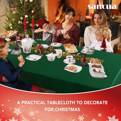 sancua Rectangle Tablecloth - 54 x 120 Inch - Stain and Wrinkle Resistant Washable Polyester Table Cloth, Decorative Fabric Table Cover for Dining Tables, Buffet Parties and Christmas, Hunter Green