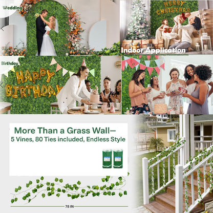 Artificial Boxwood Roll Grass Wall Panels, Greenery Outdoor 40"x120" (33.33 Sqft) UV-Anti Fake Ivy Privacy Fence Screen for Patio, Balcony, Garden, Backyard, and Fence Decor-Includes 5 PCS 79" Vines