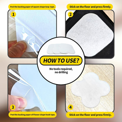 PHIXBEAR Heavy Duty Carpet Pad Gripper - 16 Sets of Super Adhesive Hook and Loop Strips for Rug Safety