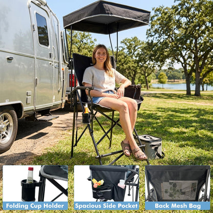 WKFAMOUT 27" Tall Folding Director Chair Oversized with Canopy Shade for Adults Heavy Duty Camping Chair Portable with Footrest & Carry Bag Supports 300 lbs