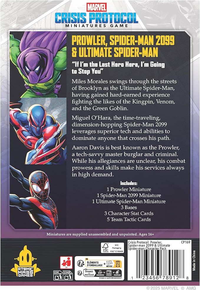 Asmodee Marvel: Crisis Protocol Prowler Spider-Man 2099 &amp Ultimate Spider-Man Character Pack - Tabletop Superhero Game Ages 14+ 2 Players 90 Min Playtime