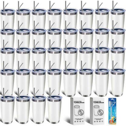 HAOLI 36 Pack, 20oz Stainless Steel Bulk Tumblers with Lids and Straws, Leakproof Double Wall Travel Mug for Hot/Cold Drinks, Home Office Outdoor Party, Durable Powder Coated Insulated Cup/White