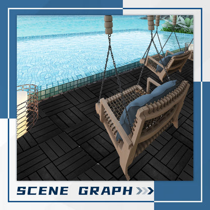 Treela 48 Pcs Plastic Interlocking Deck Tiles 12 x 12 Inch Patio Deck Tiles Waterproof Non-Slip Outdoor Flooring Composite Floor Boards for Porch, Poolside, Balcony, Backyard, Garden (Black)