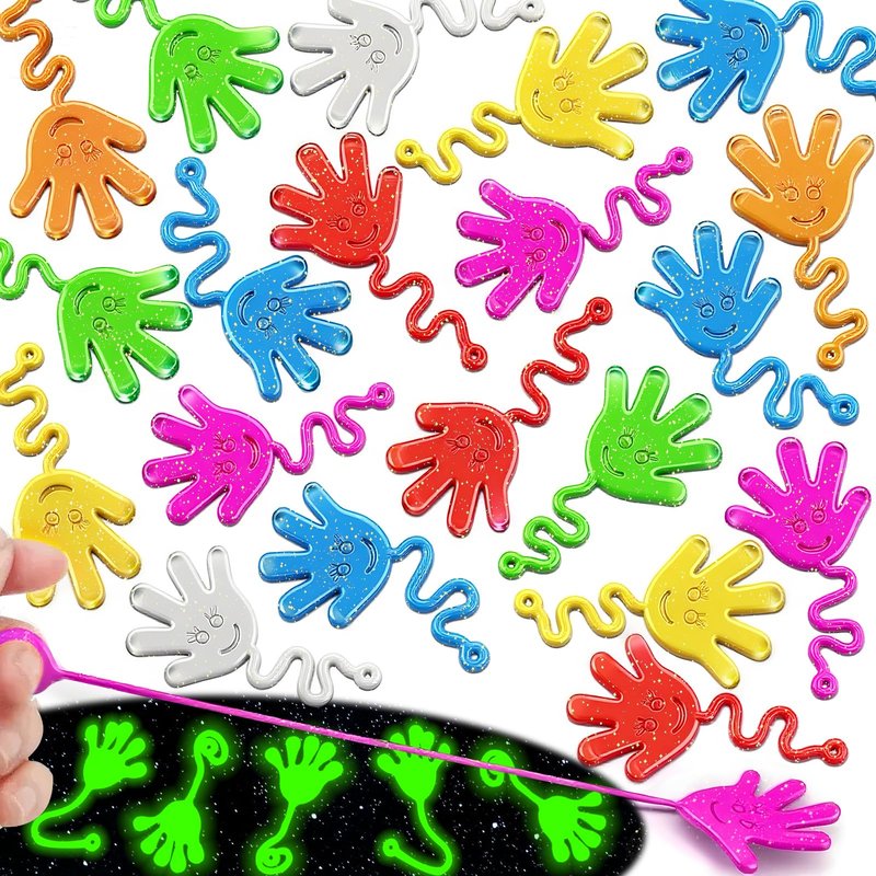 Armaytoy 20Pack Glow in Dark Glitter Sticky Hands Party Favors for Kids Pinata Goodie Bag Stuffers Classroom Prizes Birthday Stretchy Treat Trinkets Treasure Box Bulk Toys