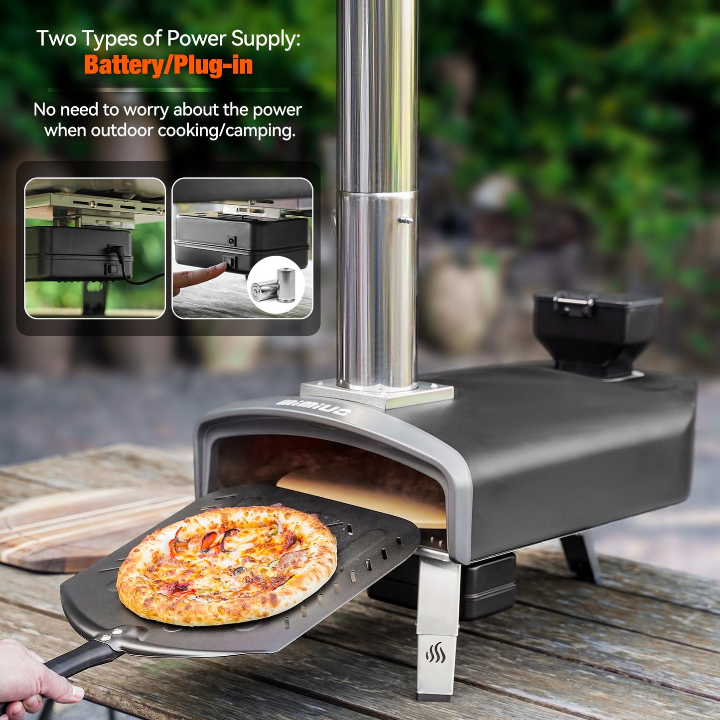 Mimiuo Outdoor Pizza Oven 12" Wood Pellet Pizza Oven with Rotating Round Pizza Stone, Portable Pizza Stove for Outside Backyard Camping Picnics