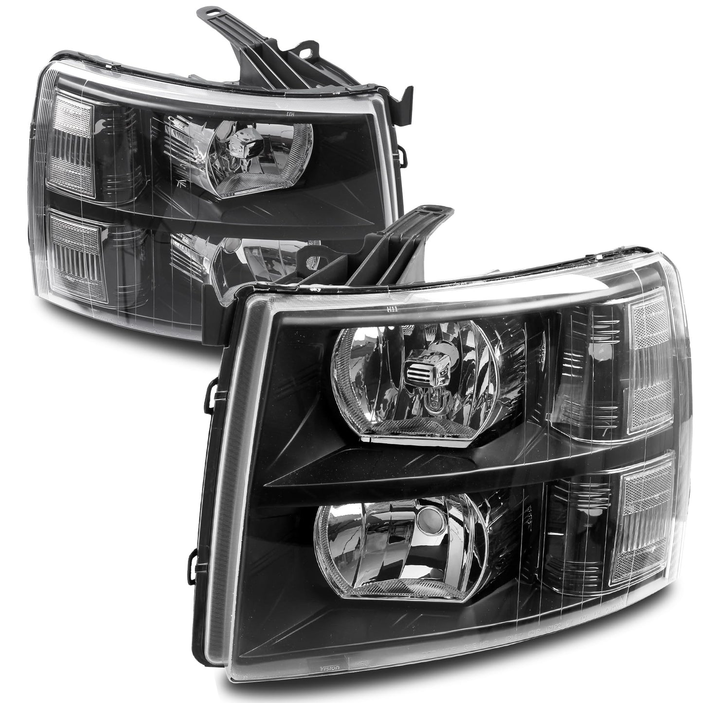 ISHARINGAUTOPARTS Headlight Assembly Compatible with 2007-2013 Chevy Silverado 1500, for 2007-2014 Silverado 2500 3500 2500HD 3500HD Replacement Headlamp Black Housing Clear Reflector