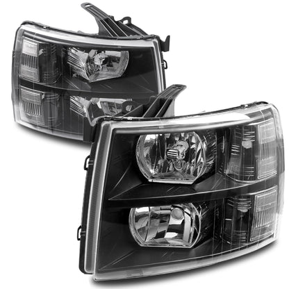 ISHARINGAUTOPARTS Headlight Assembly Compatible with 2007-2013 Chevy Silverado 1500, for 2007-2014 Silverado 2500 3500 2500HD 3500HD Replacement Headlamp Black Housing Clear Reflector