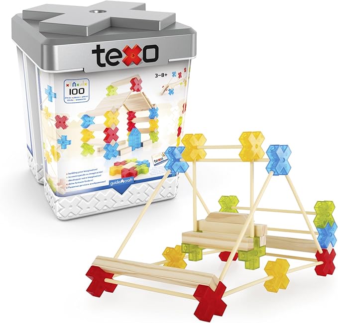 Guidecraft Texo 100 Piece Set - 3D Geometric Designs Educational Interlocking Shapes- Architectural Building-Bricks STEM Toys for Kids
