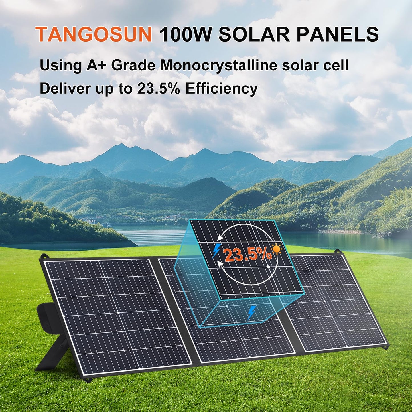 100W Portable Solar Panel 23.5% Efficiency Mono Foldable Solar Charger with USB-A, Type-C & DC 20V Lightweight Design IP65 Waterproof for Camping RV Off-Grid Emergency Power