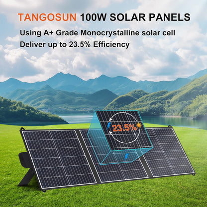 100W Portable Solar Panel 23.5% Efficiency Mono Foldable Solar Charger with USB-A, Type-C & DC 20V Lightweight Design IP65 Waterproof for Camping RV Off-Grid Emergency Power