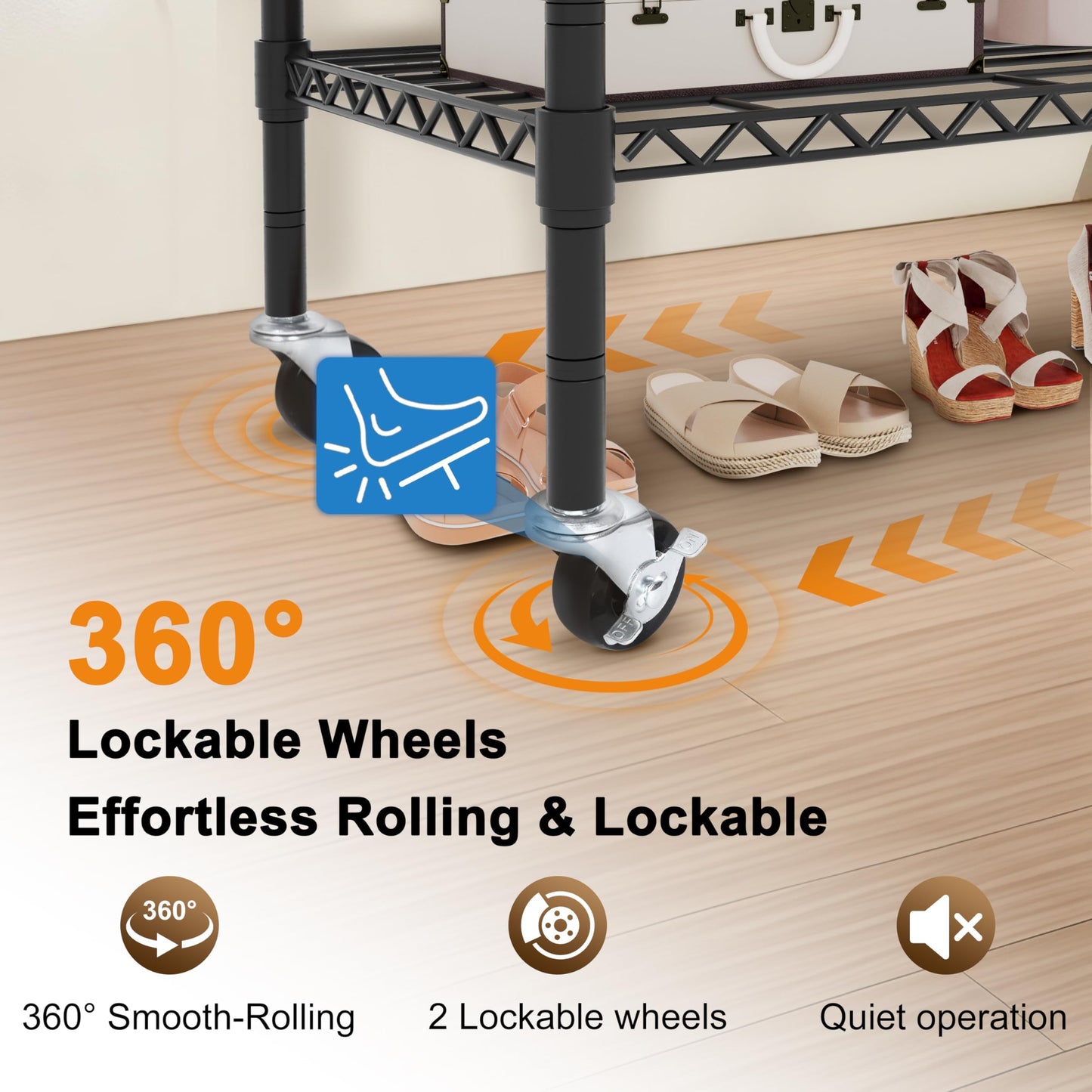 Whitmor 3 Tier Rolling Garment Rack, Heavy Duty Adjustable Metal Clothing Rack with Side Hooks, Double Rods & 360° Lockable Wheels, Max 600LBS for Hanging Clothes, 43" L x 18" W x 80" H, Black
