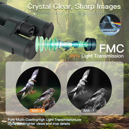 10x50ED Compact Binoculars for Adults – High-Powered BAK4 Prisms, Diamond White Coating, Waterproof & Fogproof, Rubber Armored – Ideal for Bird Watching, Hunting, Travel, Outdoor Sports