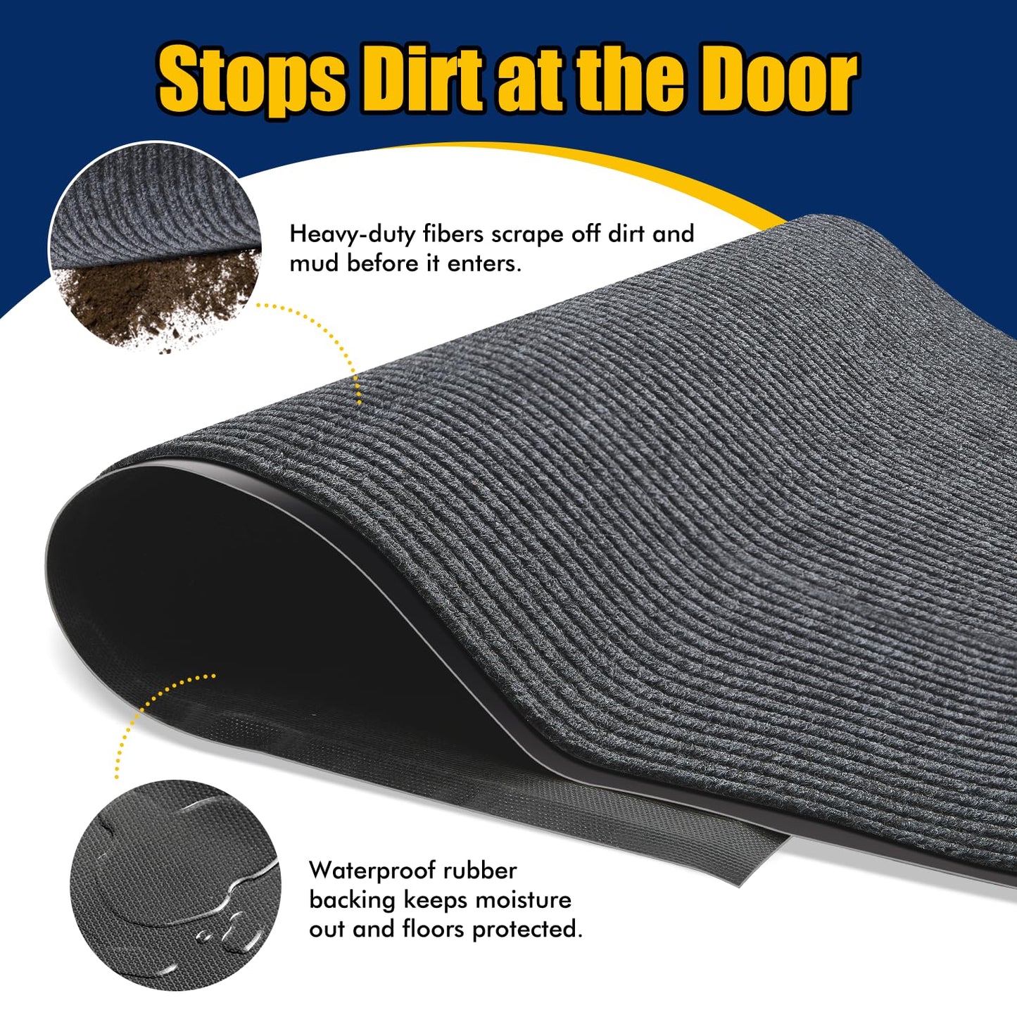 Extra Large Indoor/Outdoor Entrance Mat - 4 x 15 Feet, Rubber Border Door Mat Heavy Duty, Waterproof, Low-Profile, Easy to Clean, Rubber Entry Mat, Commercial Floor Mat, Charcoal Grey