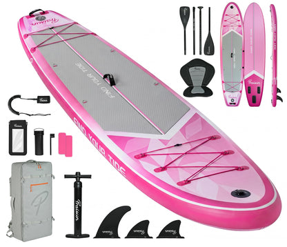 PRAISUN 12’ x 35” Inflatable Paddle Board, 450lbs Extra Wide Stand Up Paddleboard for Youth/Adults of All Skill Levels, Stable SUP with Seat & Full Kit, for Fishing, Yoga, Lake & Ocean, Pink