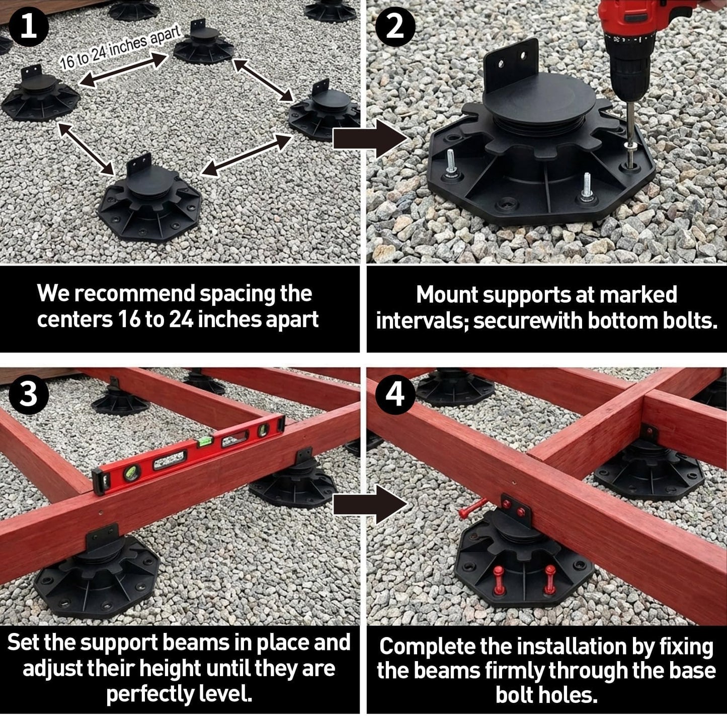 50-Pack Black Shed Base, Deck Blocks Foundation Base Support, Height Adjustment Range from 1-3/16" to 2-3/8", Adjustable Deck Support for Deck Floor Platform Joist Beam Support