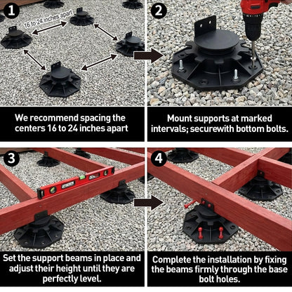 50-Pack Black Shed Base, Deck Blocks Foundation Base Support, Height Adjustment Range from 1-3/16" to 2-3/8", Adjustable Deck Support for Deck Floor Platform Joist Beam Support