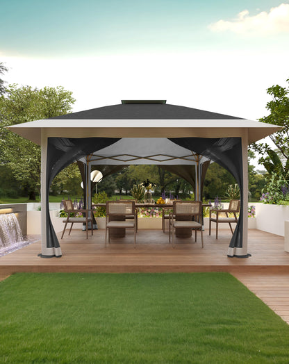 KYBOLT 12x12 Pop Up Gazebo Outdoor Canopy Shelter with Mosquito Netting 4 Stanbags Instant Gazebo Tent for Lawn, Garden, Backyard, Deck (Charcoal Gray + Light Gray)