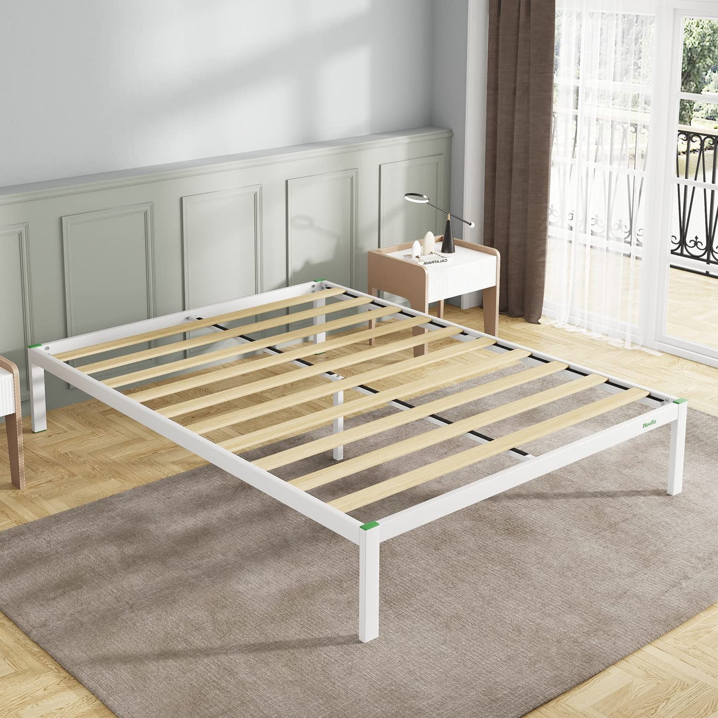 Novilla 14 Inch Bed Frame Queen Size, Metal Bed Frame with Storage,Queen Platform Bed Frame No Box Spring Needed, Wooden Slats Support, Heavy Duty, Easy Assembly, White