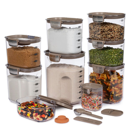 ProKeeper+ Airtight Food Storage Container Set – Clear Plastic Flour and Sugar Canister Set with Magnetic Accessories for Kitchen Organization (Taupe, 13-Piece)