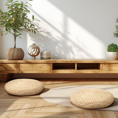 Barydat 8 Pcs Floor Cushions Round Large Pillow Seating Meditation Floor Pillow Boho Natural Woven Seat Cushion Japanese Tatami Cushion for Yoga Room Balcony Chair Pad, 15.75 Inch