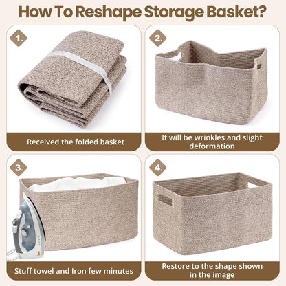 Optish 75L Large Woven Blanket Basket - Reinforced Handles for Laundry & Storage | 22” x 17” x 11.5”, Brown