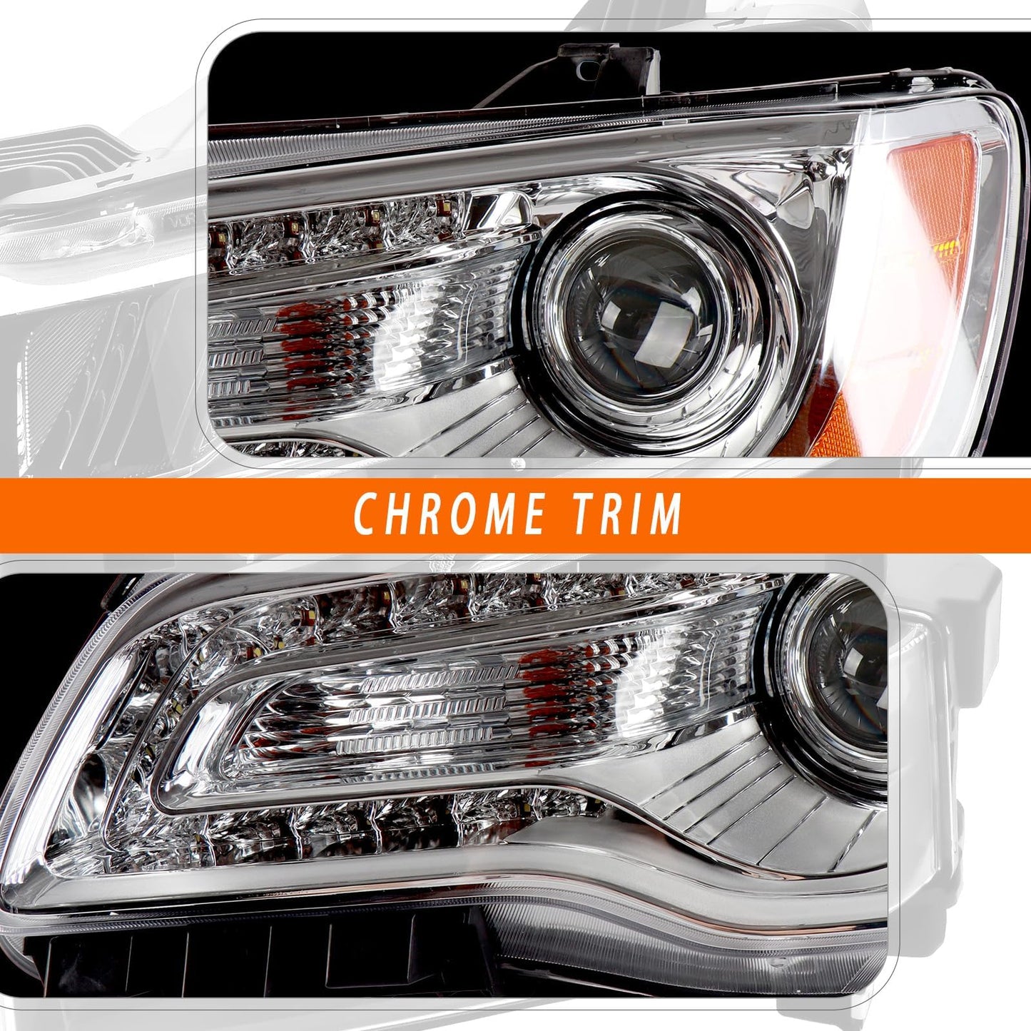 CONLLCON Headlights Assembly Compatible with 2012-2014 Chrysler 300,Headlamp Chrome Bezel Driver Side Replacement CH2502231 68143003AC