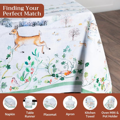 Maison d' Hermine Table Cloth Rectangle Table 100% Cotton 70 x 108 Inches Fall Tablecloth Reusable Everyday Use for Thanksgiving Christmas Decorations Dining Farmhouse Party (Snowy World)