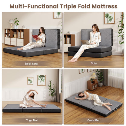 Vamcheer Tri Folding Mattress Full Size - 6 Inch Foldable Mattress for Travel/RV/Camping/Guest Room/Yoga, 73"x52"x6" Tri-fold Memory Foam Cushion with Washable Cover