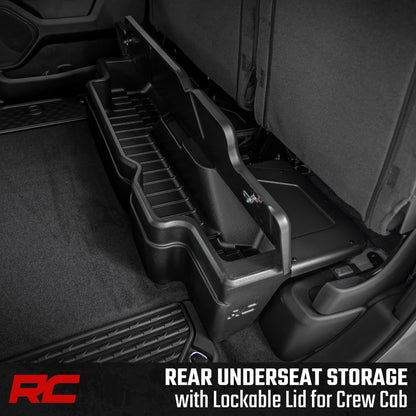 Rough Country Under Seat Storage for Ram 1500 Crew Cab (2019-2026) - Custom Rear Under Seat Organizer Tray with Lockable Lid