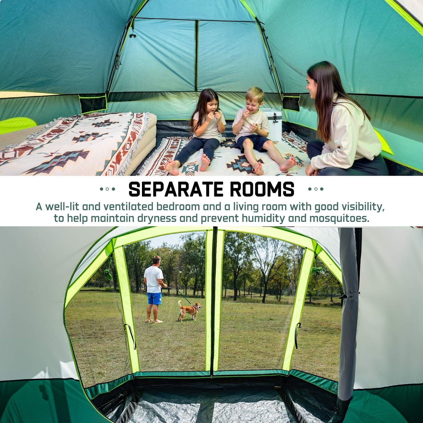 JELUCAMP 6/8 Person Large Waterproof Family Tents for Camping, Screened Camping Tent with Screen Porch, Bug-Free Relaxation & Easy Setup, Includes Rainfly & Carry Bag, Dark Green