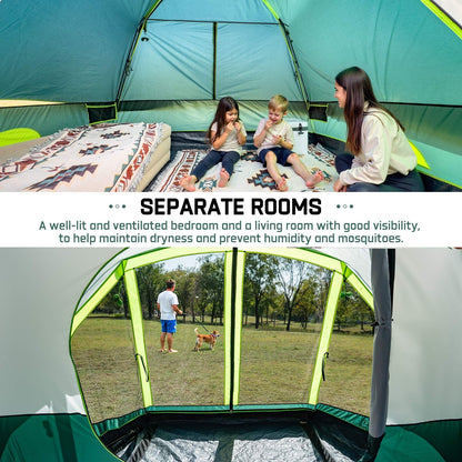 JELUCAMP 6/8 Person Large Waterproof Family Tents for Camping, Screened Camping Tent with Screen Porch, Bug-Free Relaxation & Easy Setup, Includes Rainfly & Carry Bag, Dark Green