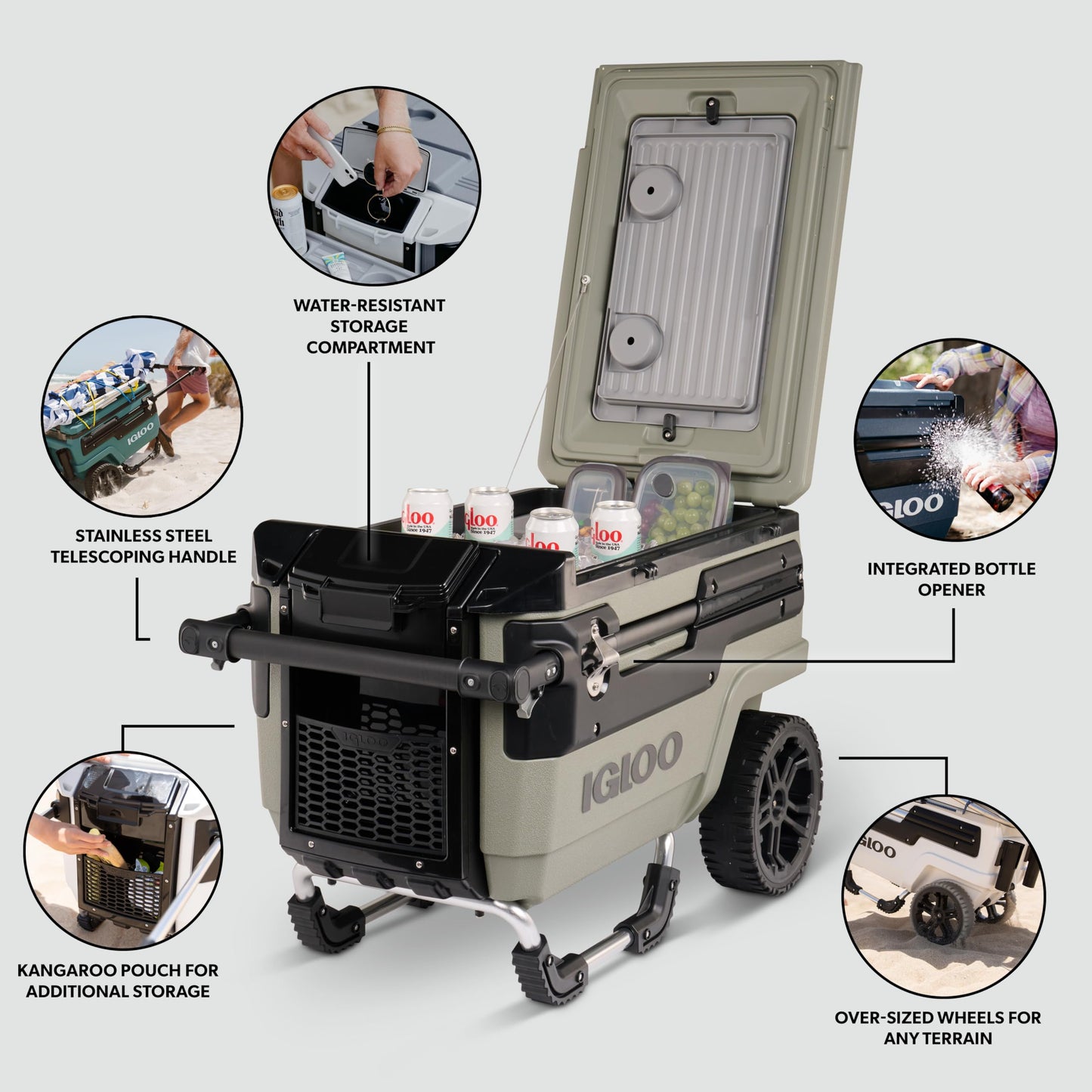Igloo Premium Trailmate Wheeled Coolers 70 QT, Insulated Portable Cooler with Heavy Duty Wheels, 112 Can Capacity, Leak-Proof Rolling Cooler
