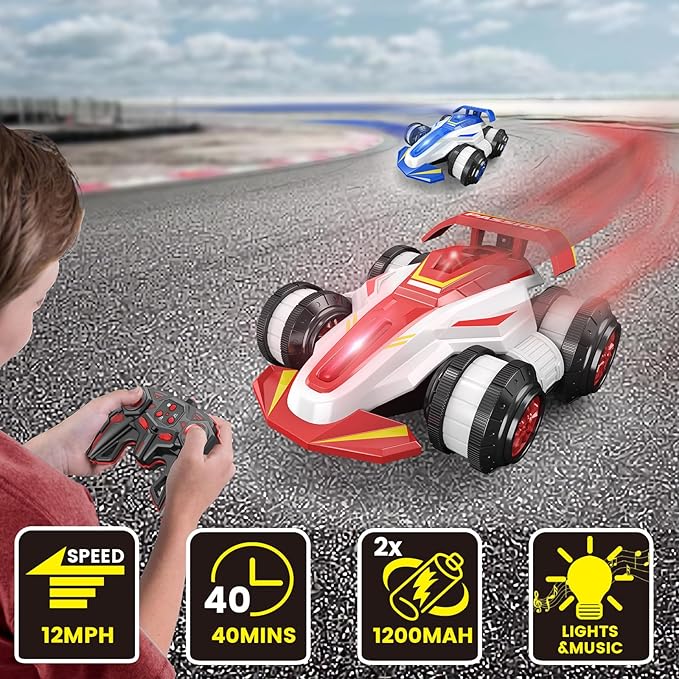 Upgraded Remote Control Car 360° Spins RC Car 2- in-1 Anti-Gravity RC Racer Wheelie Drift Stunt Car with Lights&ampMusic Birthday Gifts Toys for 6 7 8 9 10 11 12 Year Old Boys