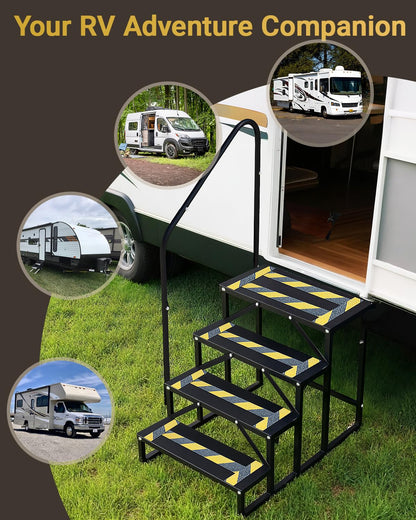 Altyostar RV Steps with Handrail Heavy-Duty 4-Step Camper Entry Step Stairs for 5th Wheel RVs Outdoor Camping Travel Trailers Motorhome Mobile Home Porch Hot Tub Spa Portable Step