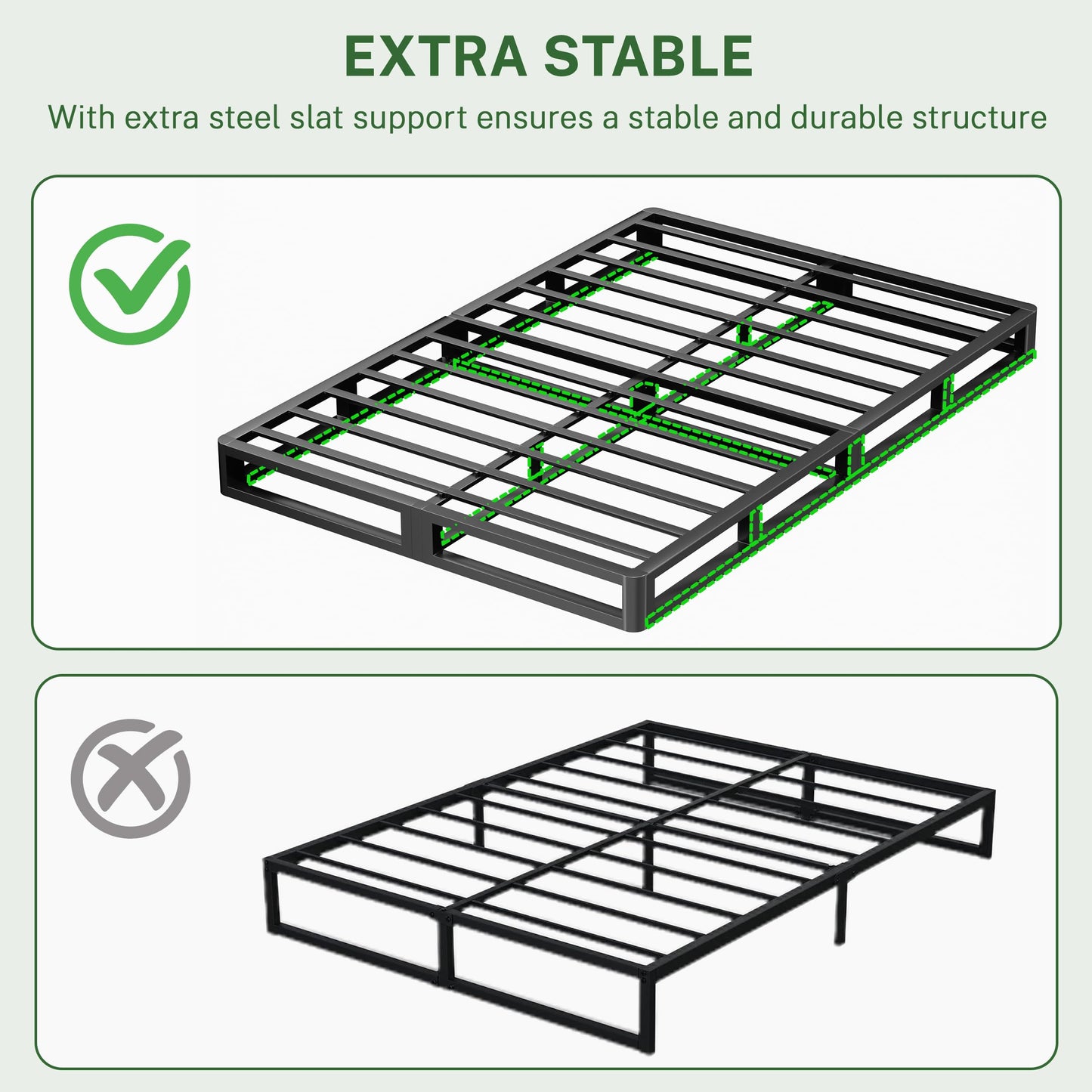 VIPSHOW 5 Inch Full Metal Bed Frame Round Corner Low Platform Bed Frames 3000 LBS Heavy Duty Steel Slats Support Mattress Foundation No Box Spring Needed, Noise Free, Easy Assembly, Black