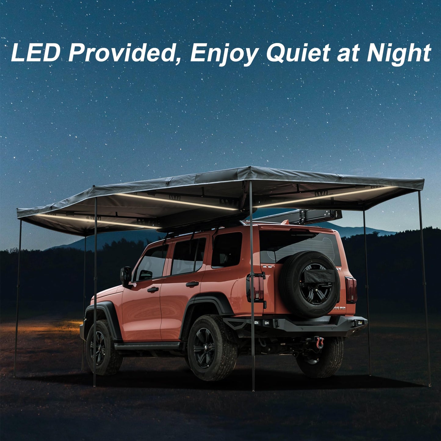 Naturnest 270 Car Awning Plus, Waterproof Windproof UV-Resistant Retractable Awning with LED Light for Camper, 270 Degree Manual Retractable Side Awnings for Truck, SUV, Jeep, Van - Driver Side
