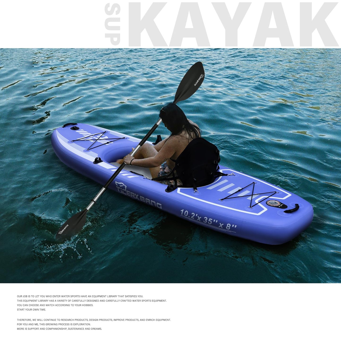 TIGERXBANG 10.2'x35''x8'' Inflatable Kayak with Detachable Seat, SUP-Kayak Set Includes Hand Pump/Aluminum Oar/Backpack, Inflatable Boat for Adults/Youth | for Fishing, Touring-Purple