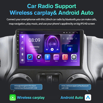 4G+64G Android 13 Car Radio for Jeep Wrangler JK 2007-2018 Dodge Ram 1500 2500 3500,10" Touch Wireless Carplay&Android Auto Support Touchscreen Radio Upgrade with AHD Camera,GPS Navigation,SWC,WiFi