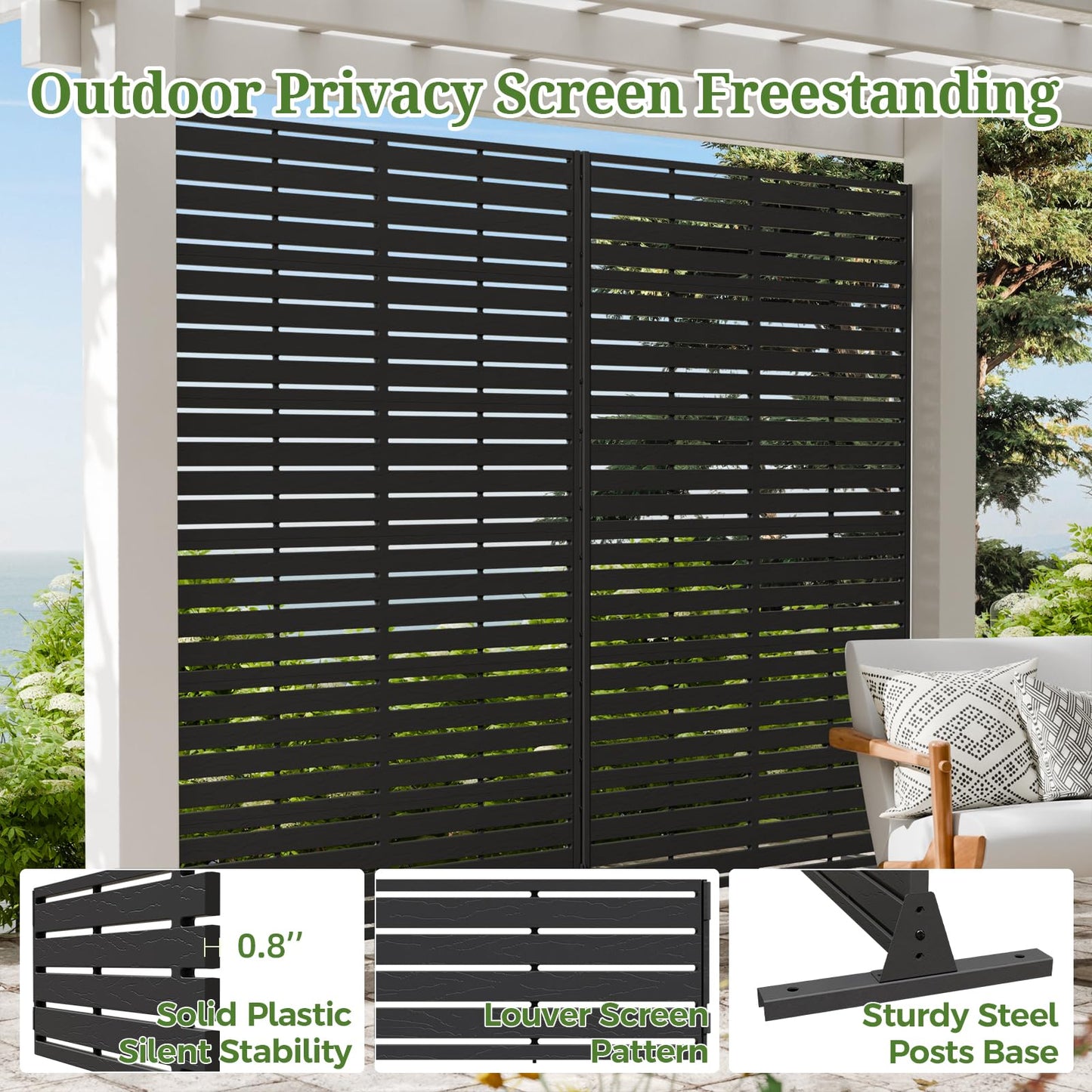 Trygoal Privacy Screen Outdoor 72" Hx47 W Freestanding Privacy Panel with Stand, HDPE Decorative Privacy Fence with Louver Pattern, Patio Divider Screen, Privacy Screens for Outside,Balcony