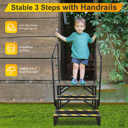 TOCRETOARE RV Steps with Handrail, Hot Tub Steps with Handrail, Portable Stairs Steps for 5th Wheel RV, Mobile Home Stairs Outdoor RV Step (3 Steps with 2 Handrails)